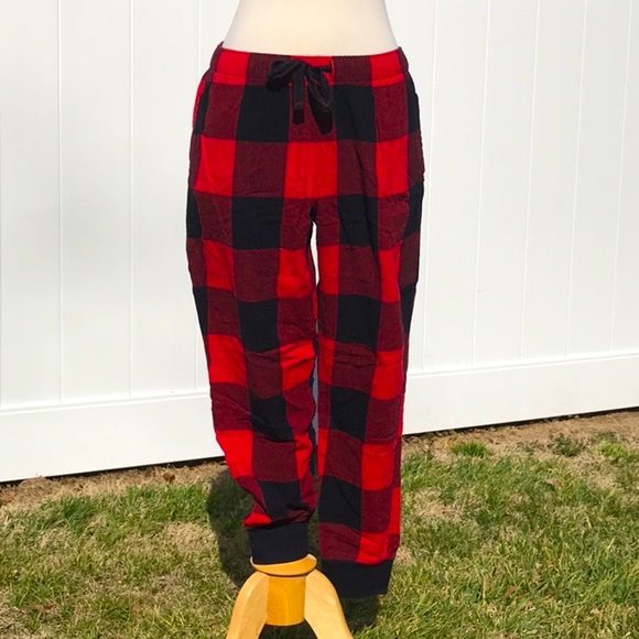 NWOT Old Navy Red and Black Buffalo Plaid Jogger Lounge Pants Size Small - Picture 1 of 13